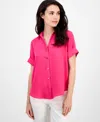 AK ANNE KLEIN PETITE COLLARED BUTTON-FRONT SHIRT