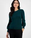 Ak Anne Klein Petite Crewneck Long-puff-sleeve Sweater In Blue