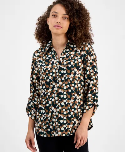 Ak Anne Klein Petite Dot-print Blouse In Multi