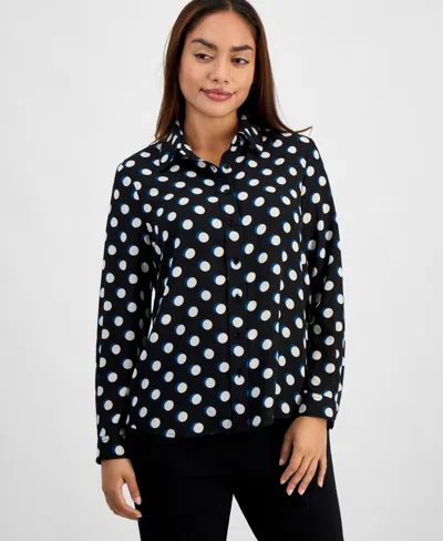 Ak Anne Klein Petite Dot-print Shirt In Multi