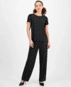 Ak Anne Klein Petite Dot Print Tulip Sleeve Top Wide Leg Pants In Anne Black Multi