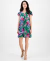 Ak Anne Klein Petite Floral-print Flutter-sleeve Shift Dress