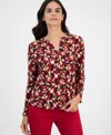 Ak Anne Klein Petite Floral-print Long-sleeve Top In Animal Print