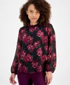 Ak Anne Klein Petite Floral-print Tiered Blouse In Multi