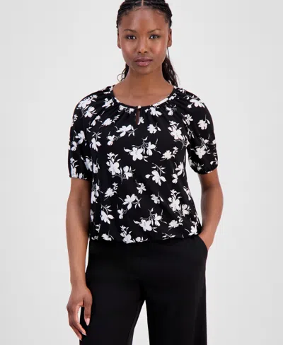 Ak Anne Klein Petite Keyhole-cutout Top In Black
