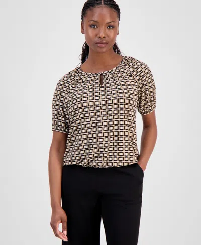 Ak Anne Klein Petite Keyhole-cutout Top In Neutral