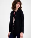 Ak Anne Klein Petite Long-sleeve Notched-collar Sweater In Black