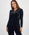 Ak Anne Klein Petite Long-sleeve Quarter-zip Top In Black