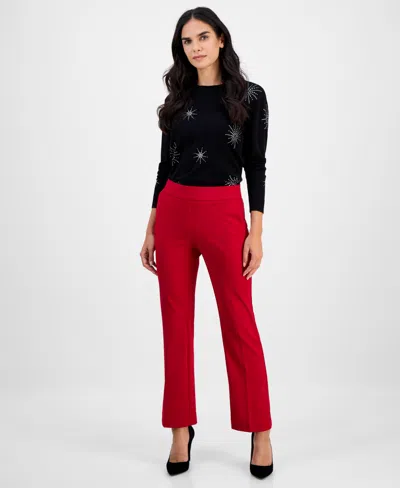 Ak Anne Klein Petite Mid-rise Pull-on Press-pleat Pants In Red