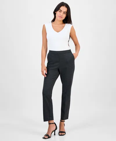 Ak Anne Klein Petite Mid-rise Pull-on Straight-leg Ankle Pants In Black
