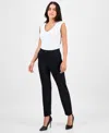Ak Anne Klein Petite Mid-rise Straight-leg Pants In Black