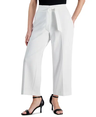 Ak Anne Klein Petite Mid Rise Tie Waist Wide Leg Pants In Bright White