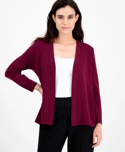 Ak Anne Klein Petite Newport Cardigan Sweater In Burgundy