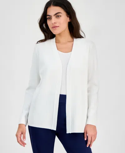 Ak Anne Klein Petite Newport Open-front Cardigan In Bright White