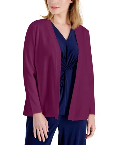 Ak Anne Klein Petite Newport Open-front Cardigan In Elderberry