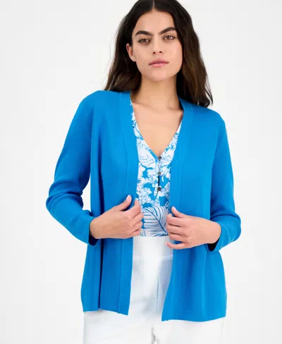 Ak Anne Klein Petite Newport Open-front Cardigan In Tropical Blue