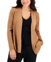 Ak Anne Klein Petite Long-sleeve Open-front Cardigan In Vicuna