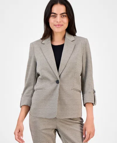 Ak Anne Klein Petite Notch-collar One-button Blazer In Black