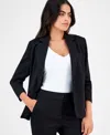 Ak Anne Klein Petite Notch-collar Ruched-sleeve Blazer In Black