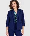 Ak Anne Klein Petite Notched-collar One-button Jacket In Blue