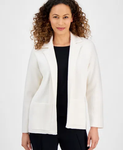 Ak Anne Klein Petite Open-front Long-sleeve Blazer Cardigan In Anne White