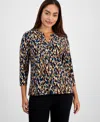 Ak Anne Klein Petite Printed Henley Top In Multi