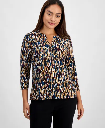 AK ANNE KLEIN PETITE PRINTED HENLEY TOP