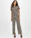 Ak Anne Klein Petite Printed High Rise Wide Leg Pants