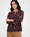Ak Anne Klein Petite Printed Keyhole-front Flare-cuff Top In Multi
