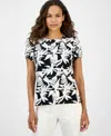 Ak Anne Klein Petite Printed Tulip-sleeve Top