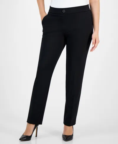 Ak Anne Klein Petite Pull-on Faux-fly Front Pants In Anne Black