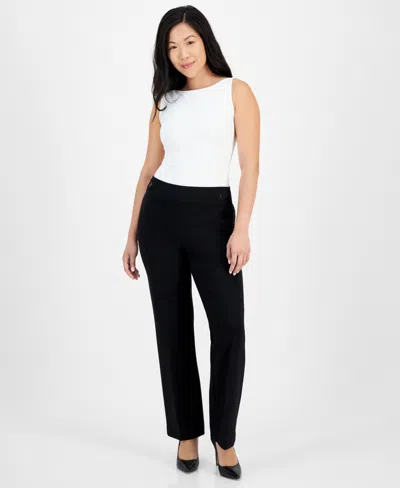 Ak Anne Klein Petite Pull-on Side-tab Trousers In Anne Black