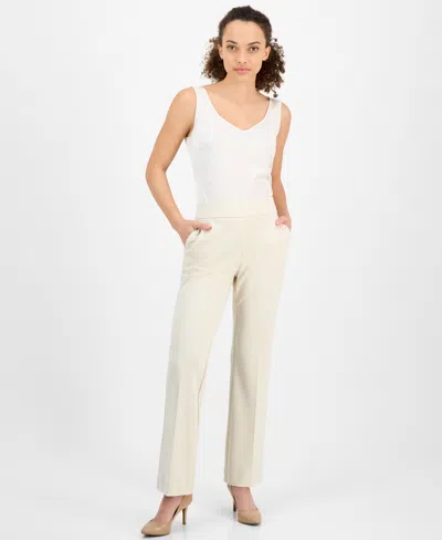 Ak Anne Klein Petite Pull-on Straight-leg Slash-pocket Pants In Soft Latte