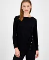 Ak Anne Klein Petite Ruched Long-sleeve Top In Black