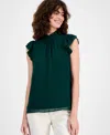 Ak Anne Klein Petite Ruffle-neck Flutter-sleeve Top In Green