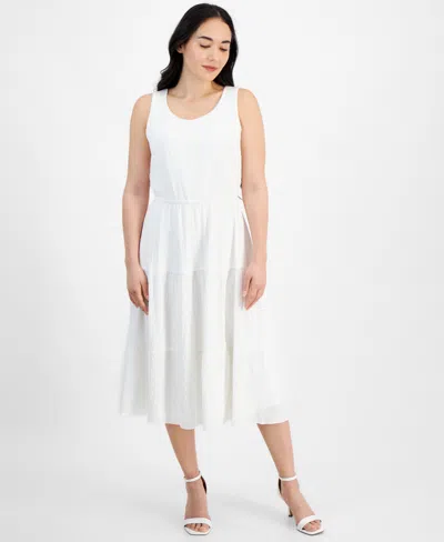 Ak Anne Klein Petite Scoop-neck Sleeveless Tiered Midi Dress In Bright White