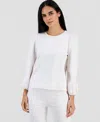 Ak Anne Klein Petite Serenity Knit Long-sleeve Top In White