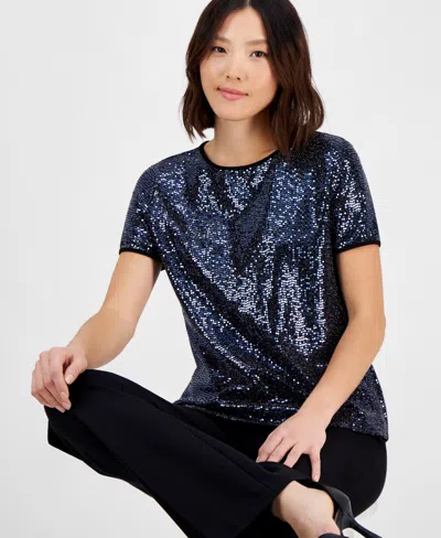 Ak Anne Klein Petite Shine Dot T-shirt In Classic Midnight