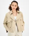 Ak Anne Klein Petite Short Trench Coat Straight Leg Pants In Ak Khaki