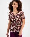 Ak Anne Klein Petite Short-sleeve Dot-print Shirt In Multi