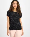 Ak Anne Klein Petite Short-sleeve Dot-print Top In Soft Aloe Multi