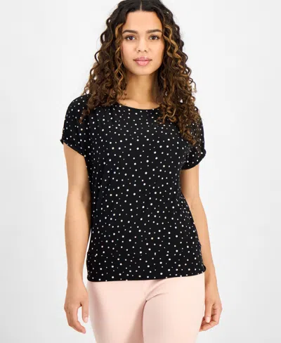 Ak Anne Klein Petite Short-sleeve Dot-print Top In Soft Aloe Multi