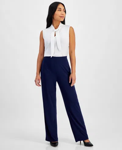 Ak Anne Klein Petite Solid Wide-leg High-rise Pants In Midnight