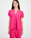 Ak Anne Klein Petite Textured V-neck Tulip Sleeve Top