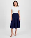 Ak Anne Klein Petite Three-tiered Pull-on Midi Skirt In Distant Mountain