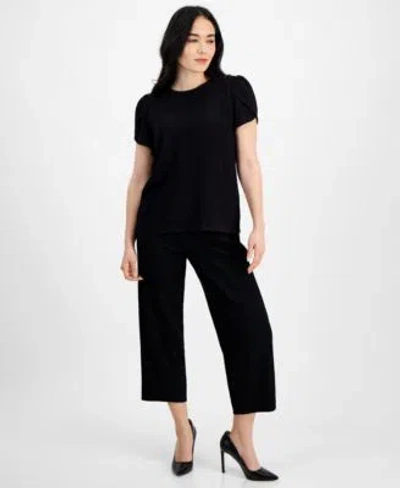 Ak Anne Klein Petite Tulip Sleeve Top Ankle Pants In Black