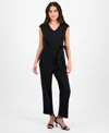 Ak Anne Klein Petite V-neck Belted Crepe Jumpsuit