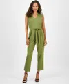 Ak Anne Klein Petite V-neck Belted Crepe Jumpsuit