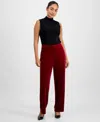 Ak Anne Klein Petite Velour Mid Rise Wide-leg Pants In Red