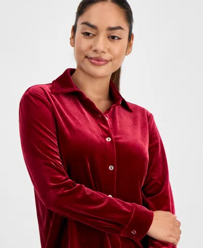 Ak Anne Klein Petite Velour Shirt In Red
